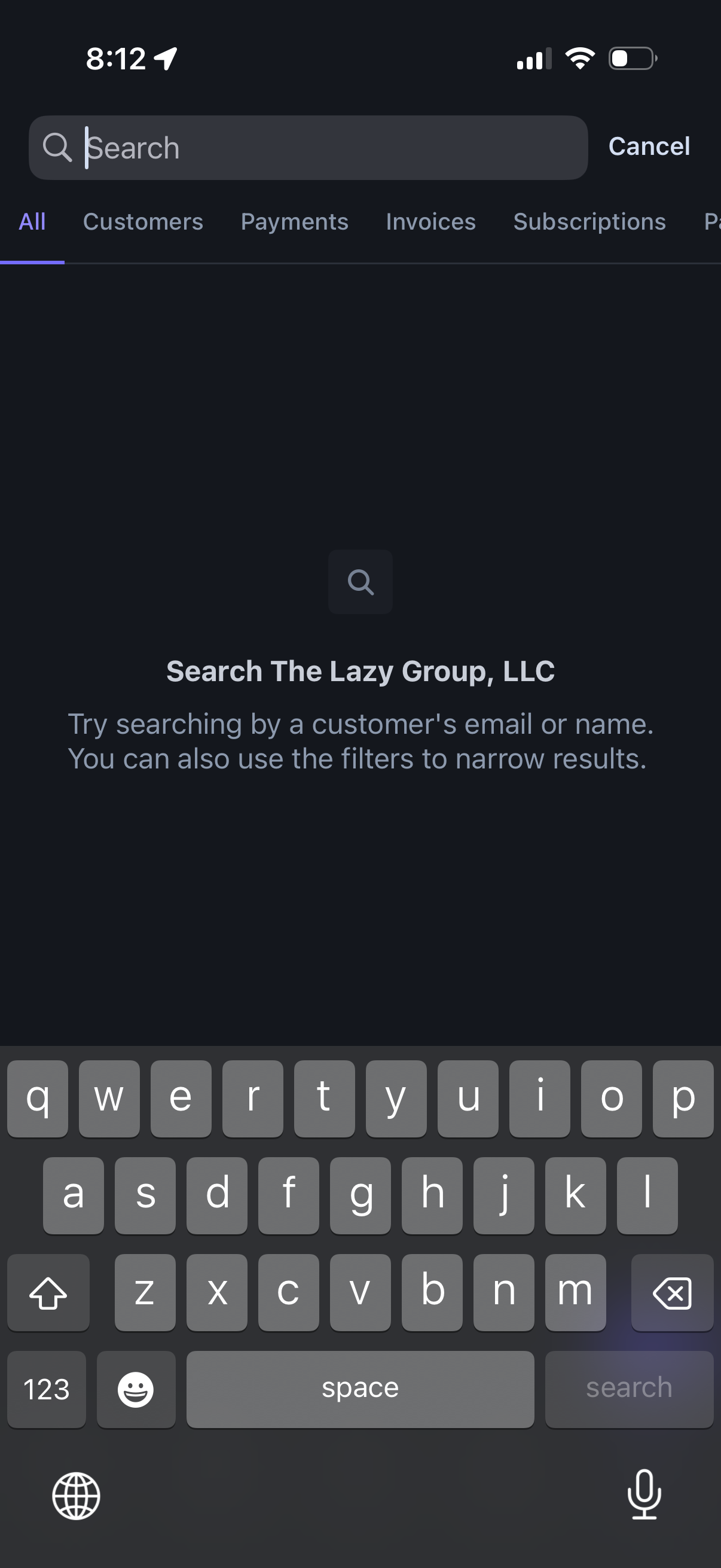 stripe-dashboard search screenshot